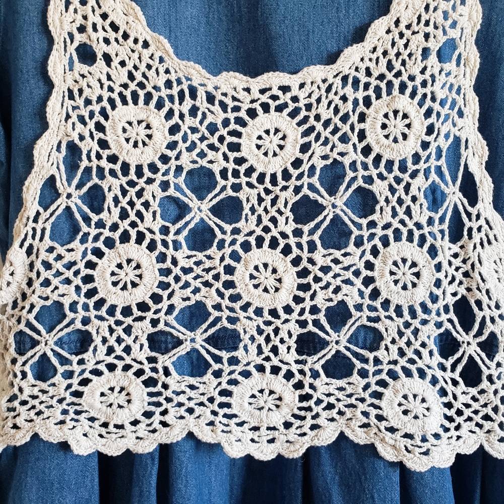 Vintage Cottage Chambray Crochet Lace Dress - Picture 4 of 9